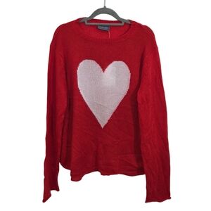 NWT Wooden Ships Heart Crew Sweater Lightweight Red Pink Love Wool Size 14 - 16
